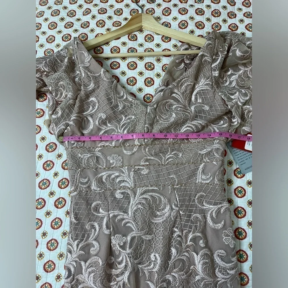NWT Carmen Marc Valvo Infusion DUSTY ROSE Embroidered Flutter Sleeve Gown Size 6 - Picture 11 of 13